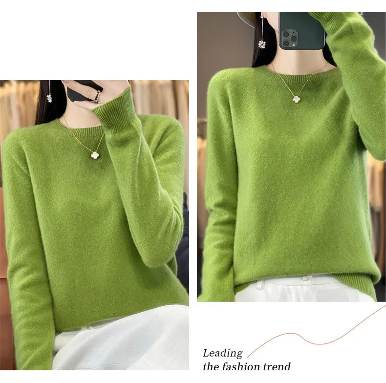Wool Round Neck Top Fashion Versatile Knitted Loose Long Sleeve