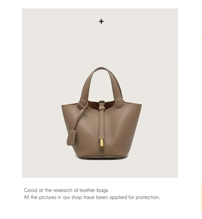 Large Capacity PU Handbag Basket Bucket Bag