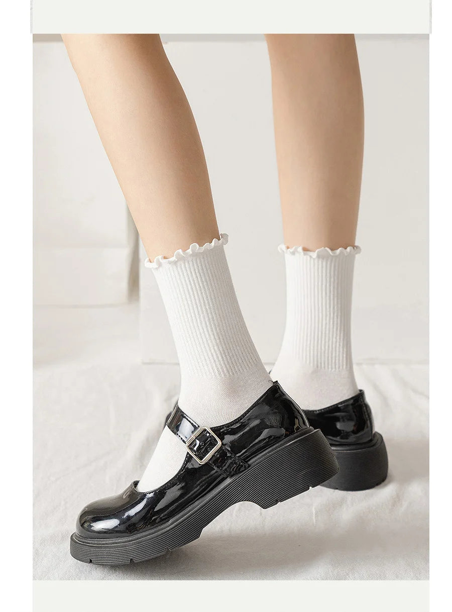5 pair /Lot Socks for Women Ruffle Cotton Middle Tube Ankle