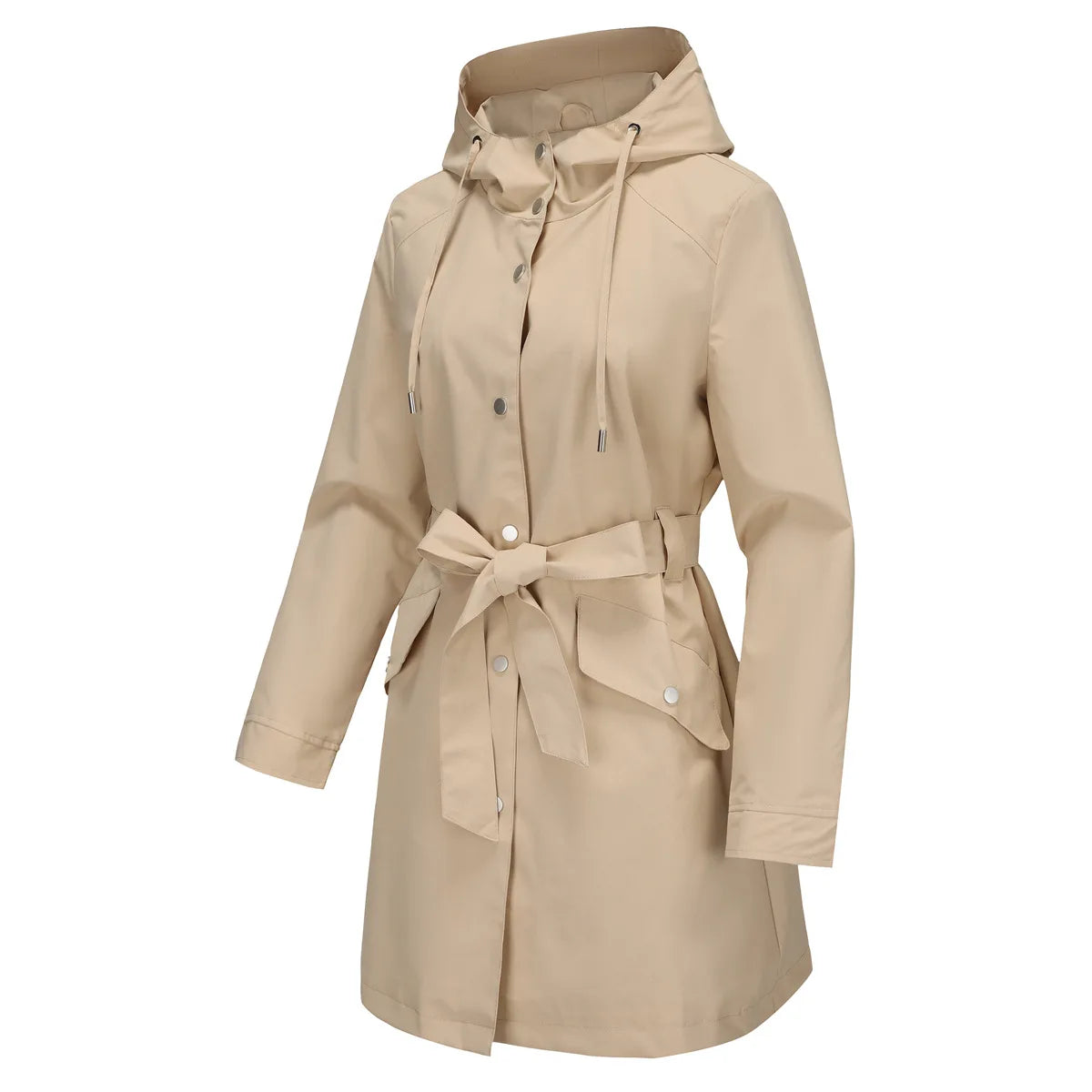 Hooded Water-repellent Jacket with Belt Thin Casual Loose Trench Coat
