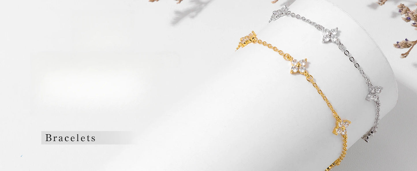 925 Silver Plated Cz Four-leaf Flower Bracelet