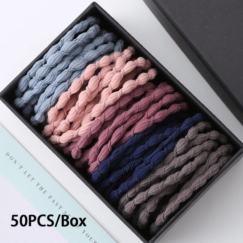 50PCS/Box Mix Colors Nylon 5CM Rubber Bands Women Safe Strong Elastic Hair Bands Ponytail Holder Girl Scrunchy Hair Accessories