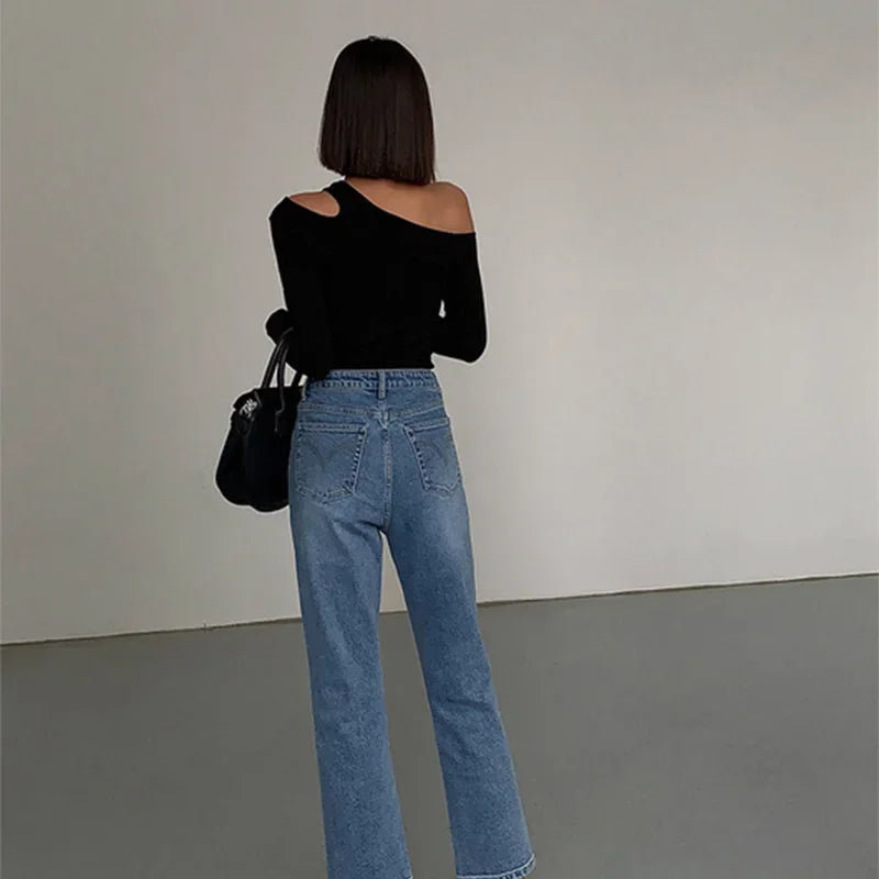 Collar Off-shoulder Long-sleeved