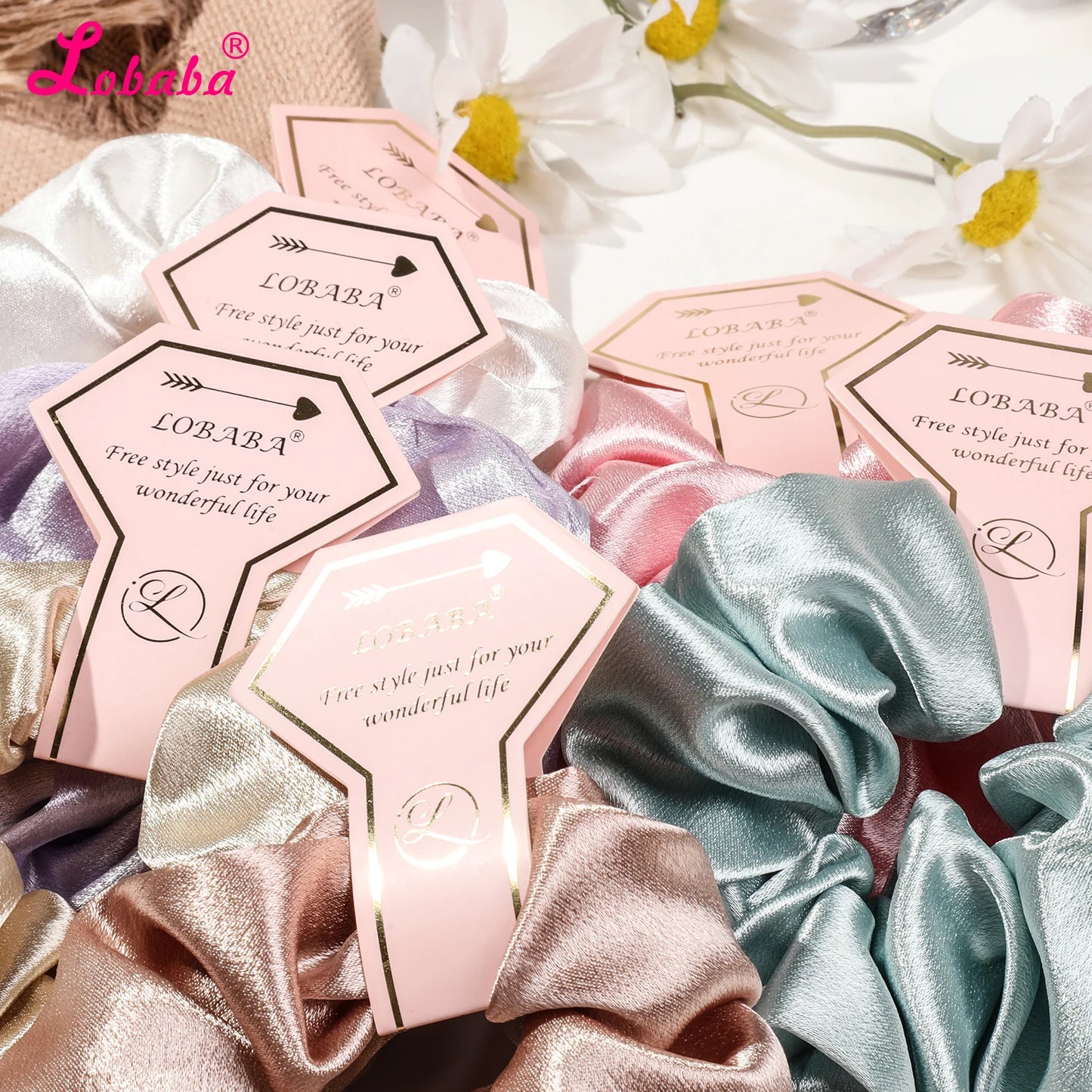 6 Pcs Pink Satin Bridesmaid Scrunchies Bachelorette Hair Ties