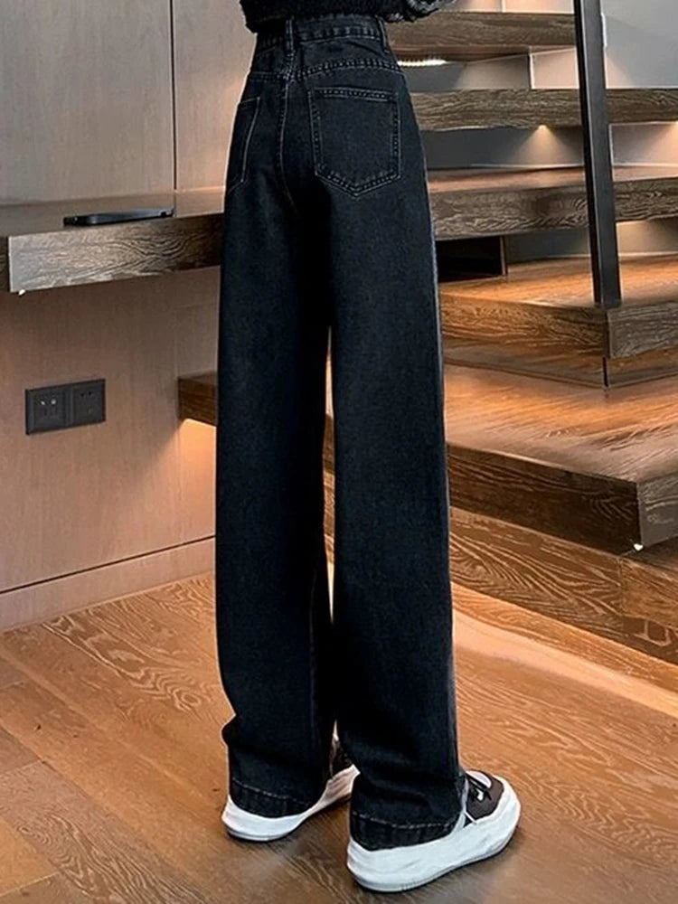Woman High Waist Jeans Lady American High Street Patchwork