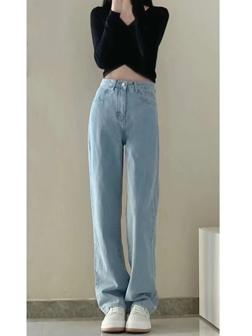 Women Denim Pants Vintage Straight Trousers