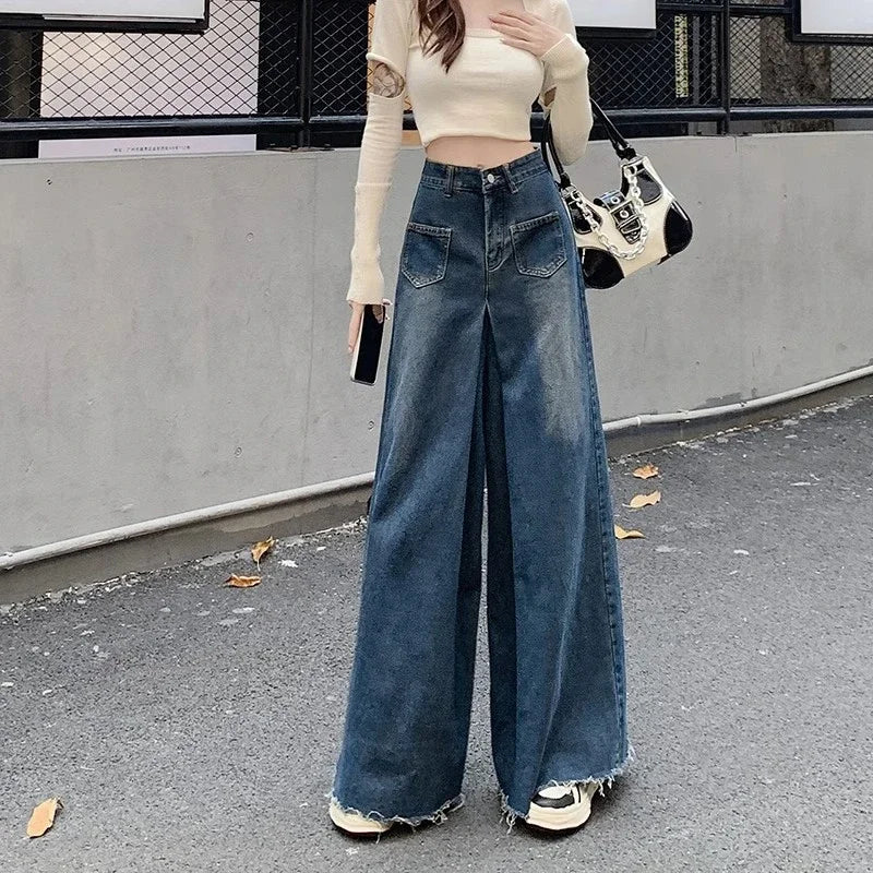 Woman High Waist Vintage Designer Wide Leg Jeans