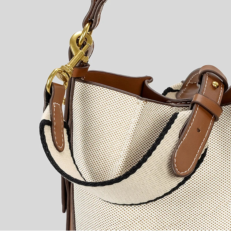 Fashion Panelled Canvas Bucket Bag