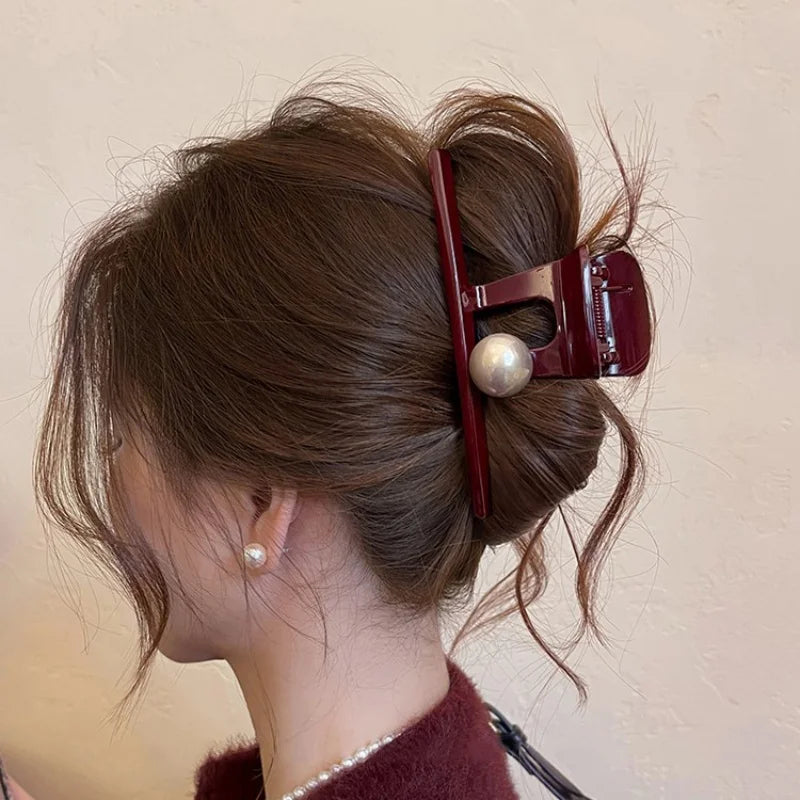 Large Red Pearl Hair Grab for Women Girls Headwear