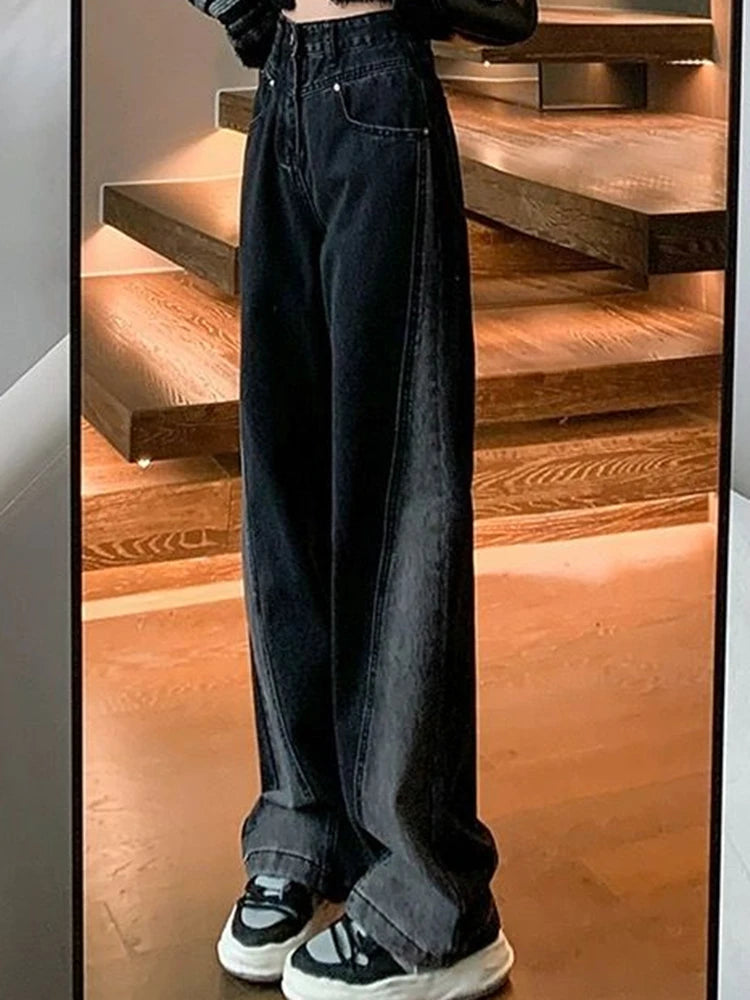 Woman High Waist Jeans Lady American High Street Patchwork