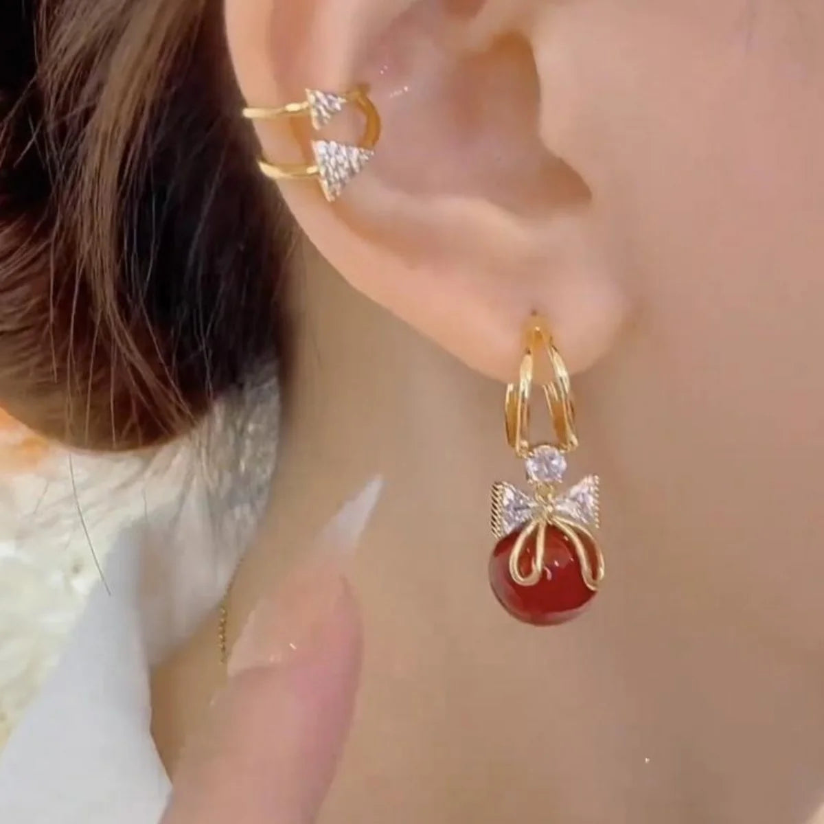 Korean Unique Design Zircon Bow Drop Earrings