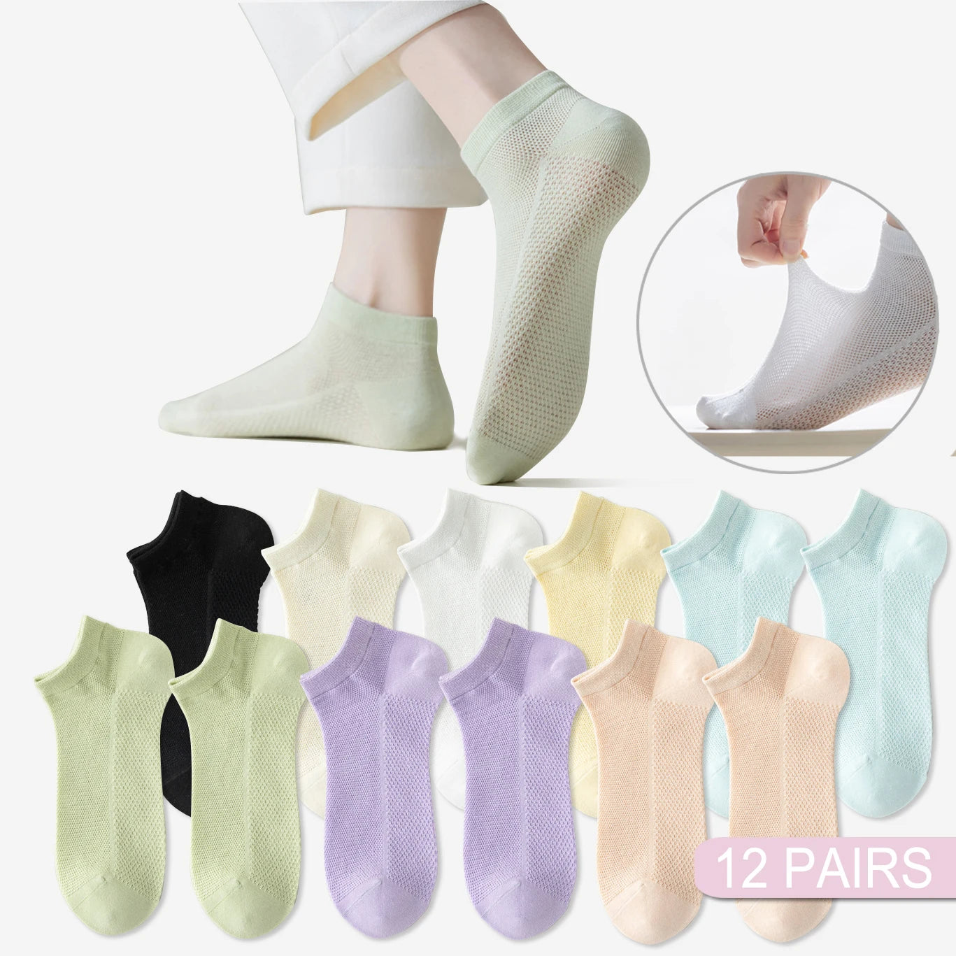 12 Pairs New Woman Cotton Socks Short Thin