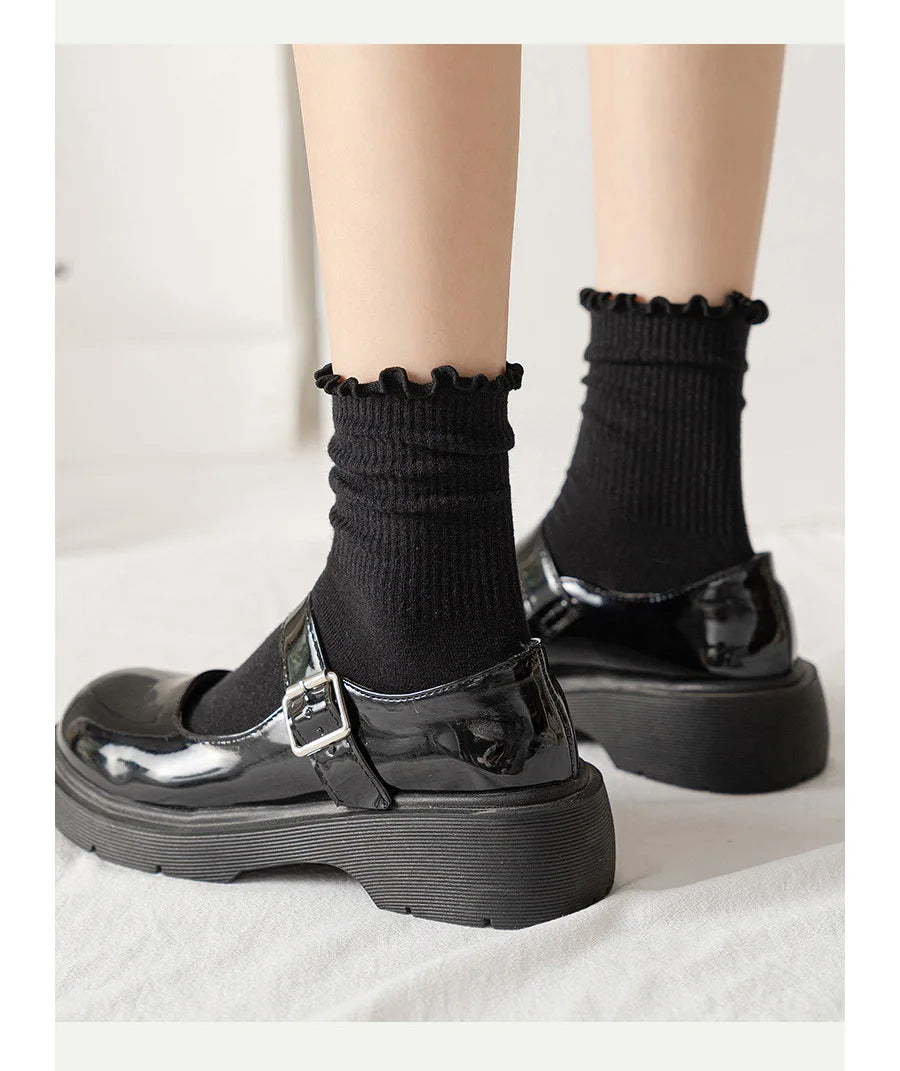 5 pair /Lot Socks for Women Ruffle Cotton Middle Tube Ankle
