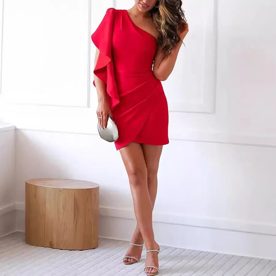 2025 Autumn/Winter Fashion New Elegant Women's Solid Color Banquet Sexy Single dress