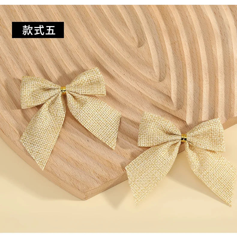 24/5pcs Christmas Bows Christmas Ornaments Gold Red Bows Christmas Tree Ornaments 2025 New Year Decorations Mini Bows Gift Wrap