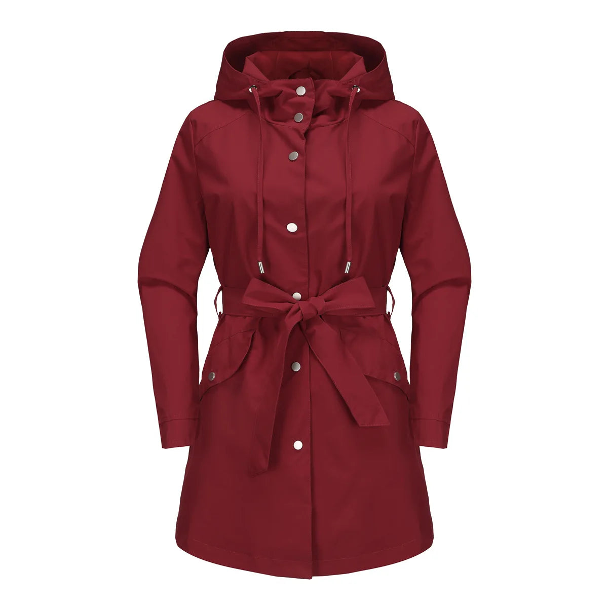 Hooded Water-repellent Jacket with Belt Thin Casual Loose Trench Coat