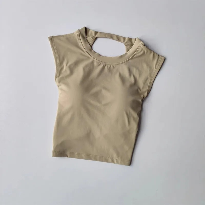 Sexy Short Backless Fixed Chest Pad Sports T-shirt