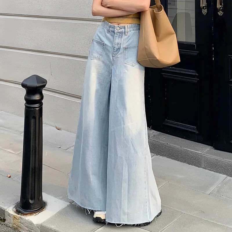 Woman High Waist Vintage Designer Wide Leg Jeans