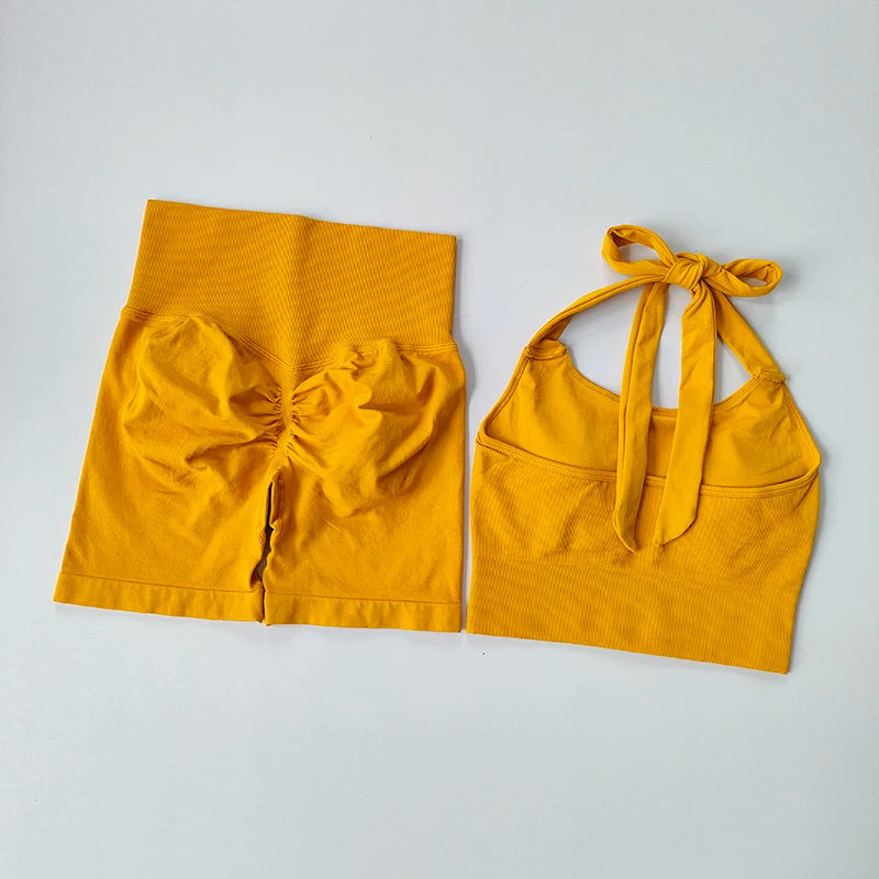 Peach Hip Lifting Suit Neck Hanging Sports Bra
