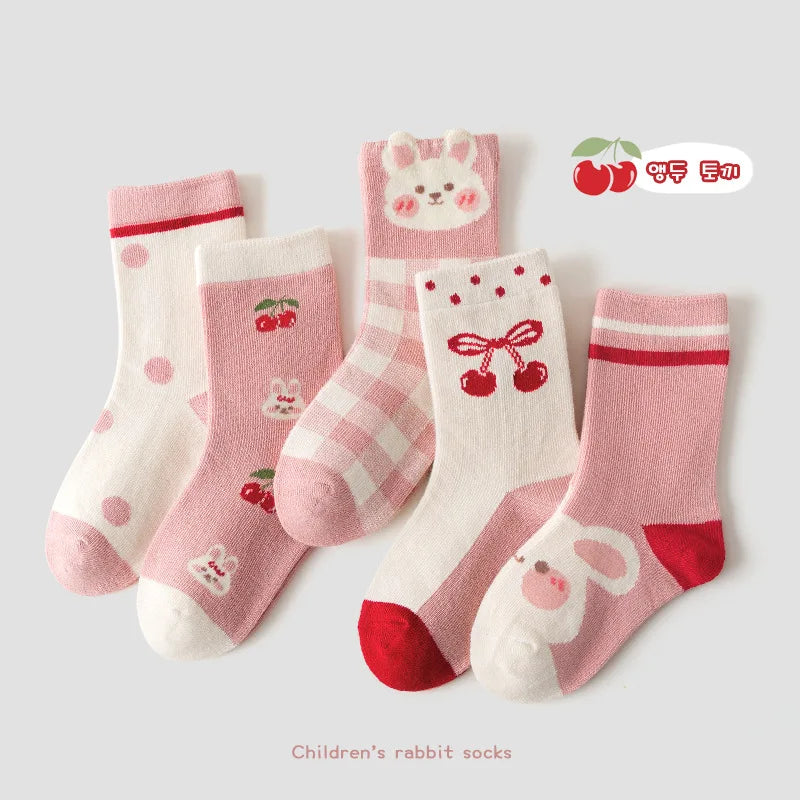 Baby Girls Cotton Socks 5 Pairs Pink Sweet Love Pattern