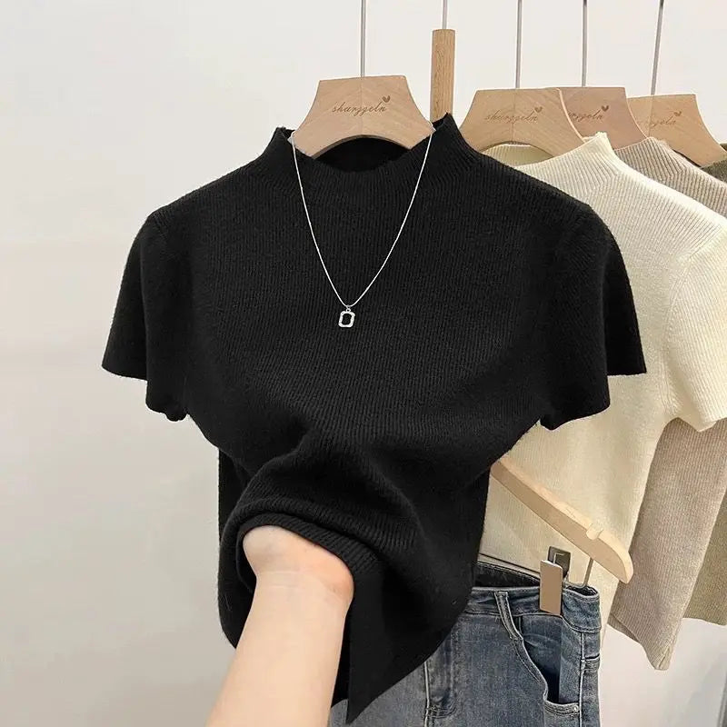 2025 Basic Turtleneck Solid Thin Summer Pullover