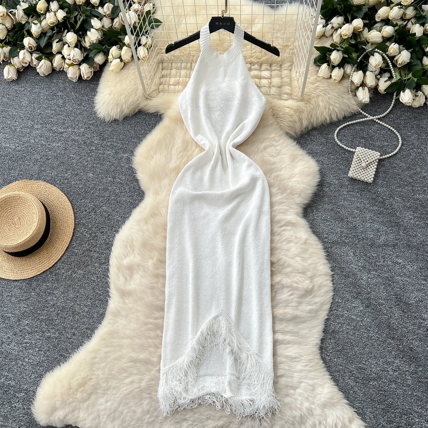 Sexy Halter Tassels Split Sleeveless Bodycon