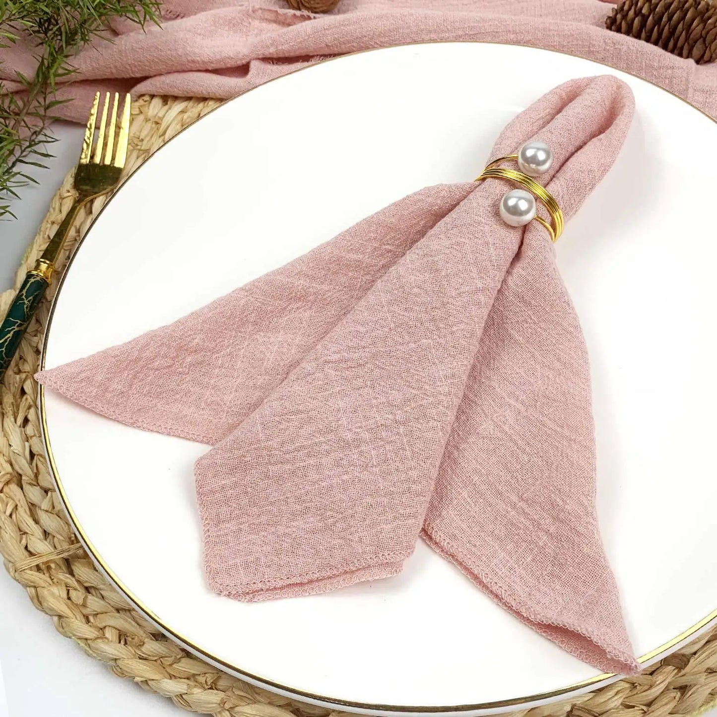 Set of 6 Cotton Cloth Napkins Gauze Sage Green 30x30cm
