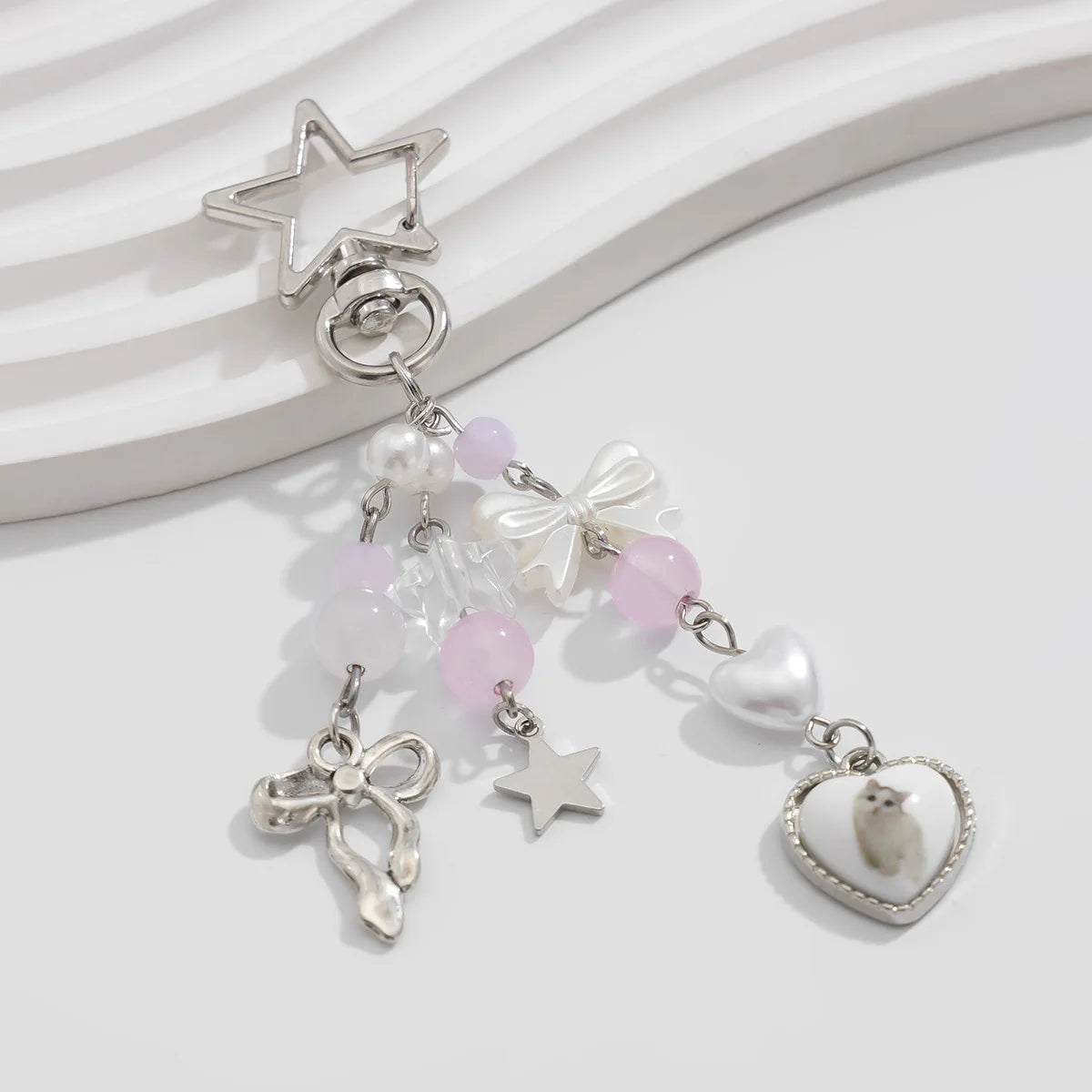 Y2K Fashion Flower Star Love Bow Strawberry Pendant Acrylic Keychain