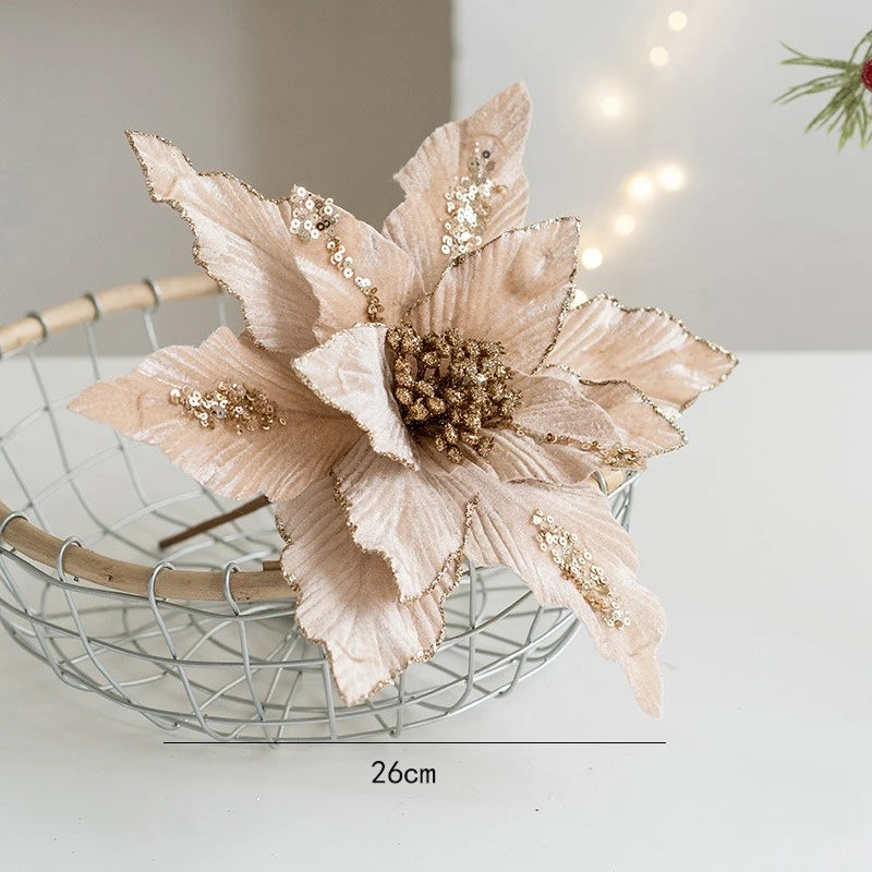 A Variety of High-end Velvet Fabric Hand-coated with Powder To Simulate Christmas Flowers and Christmas Decorations   Xmas Tree