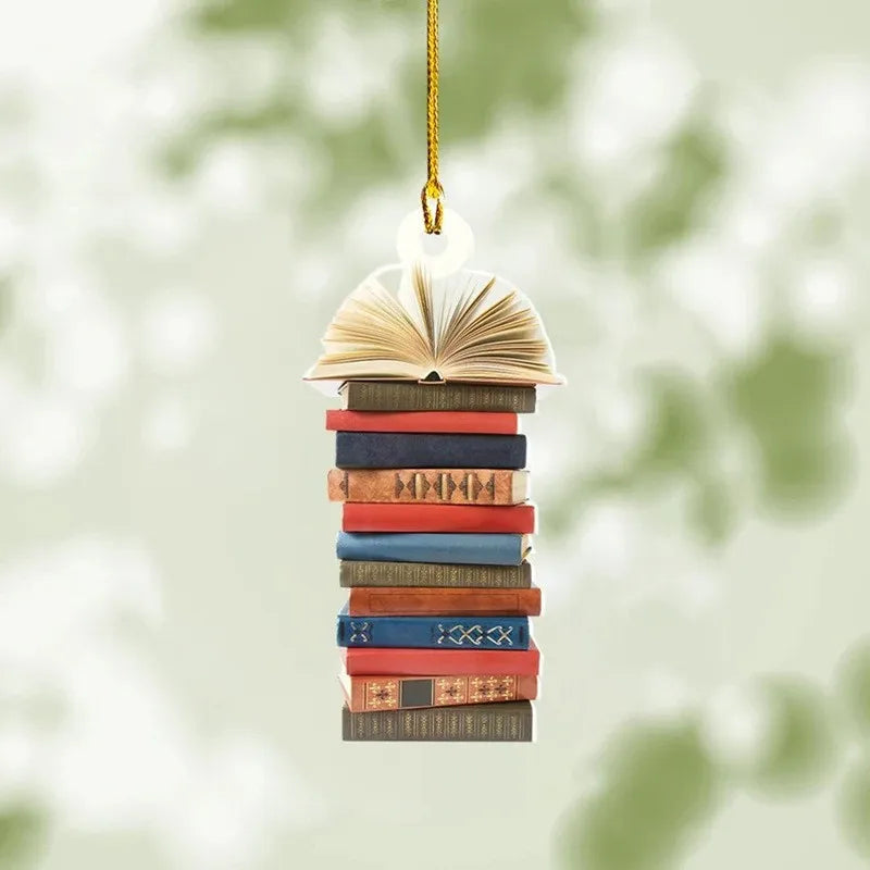 2D Acrylic Flat Printing Books Pendant Home Tree Window Hanging Decor Gift For Book Lovers Creative Book Christmas Tree Ornament
