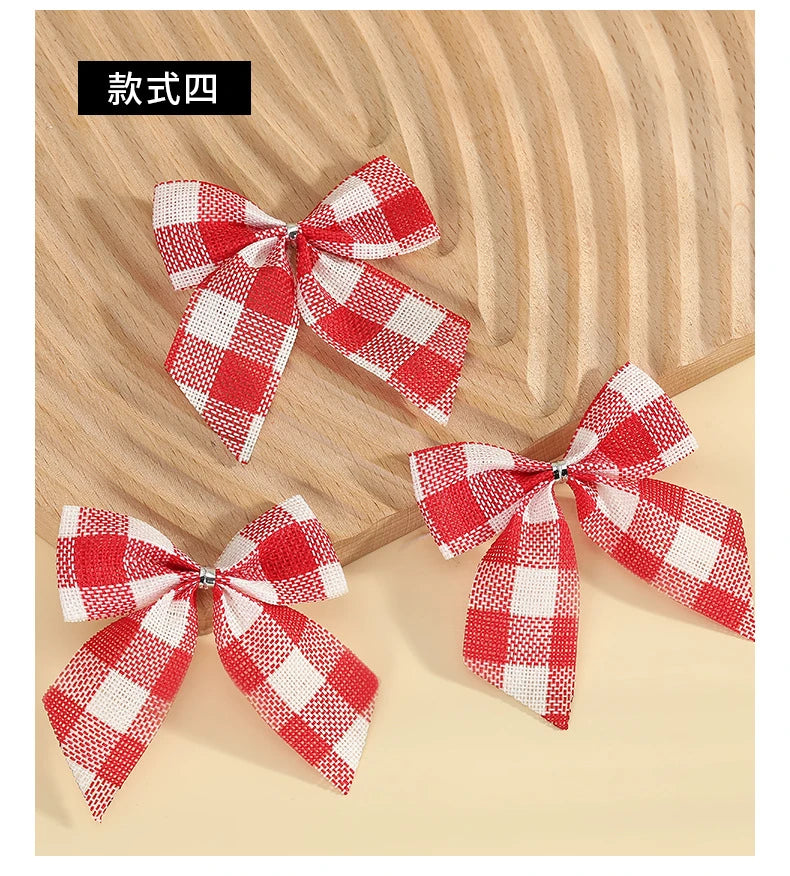 24/5pcs Christmas Bows Christmas Ornaments Gold Red Bows Christmas Tree Ornaments 2025 New Year Decorations Mini Bows Gift Wrap