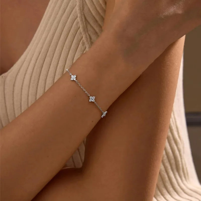 925 Silver Plated Cz Four-leaf Flower Bracelet