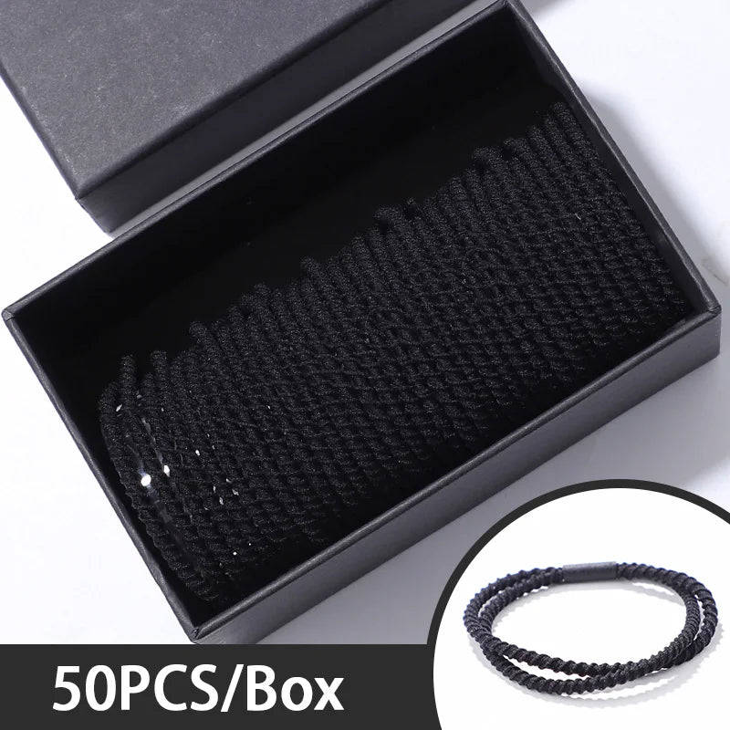 50PCS/Box Mix Colors Nylon 5CM Rubber Bands Women Safe Strong Elastic Hair Bands Ponytail Holder Girl Scrunchy Hair Accessories