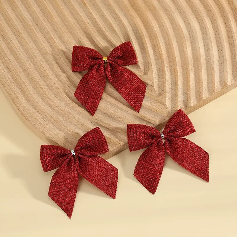 24/5pcs Christmas Bows Christmas Ornaments Gold Red Bows Christmas Tree Ornaments 2025 New Year Decorations Mini Bows Gift Wrap