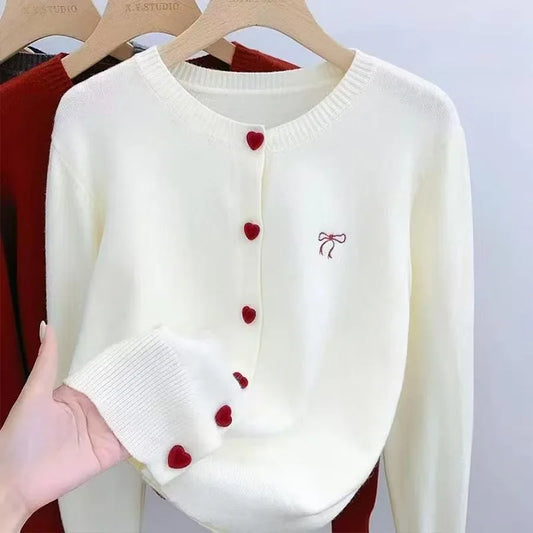 Women's Clothing Vintage Love Button Knit Cardigan