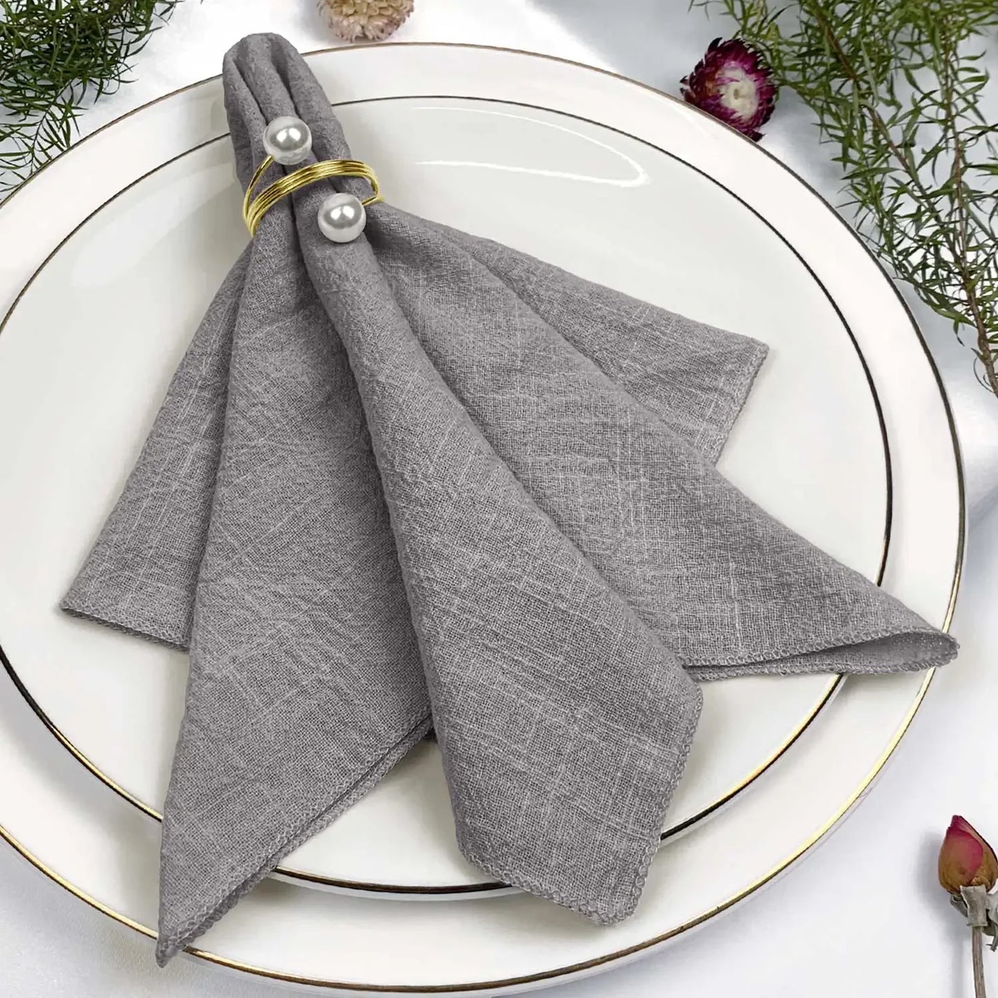Set of 6 Cotton Cloth Napkins Gauze Sage Green 30x30cm
