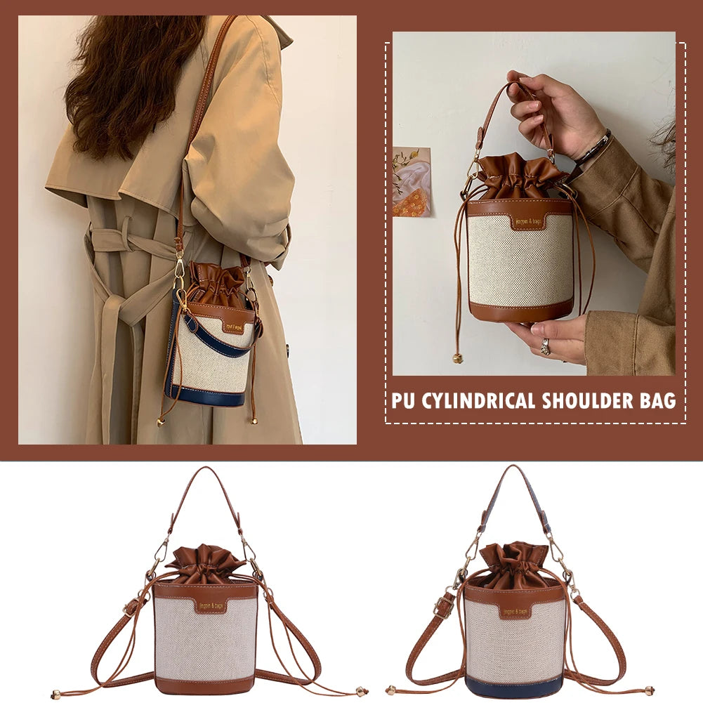 Women Vintage Patchwork Cylinder Shoulder Bag
