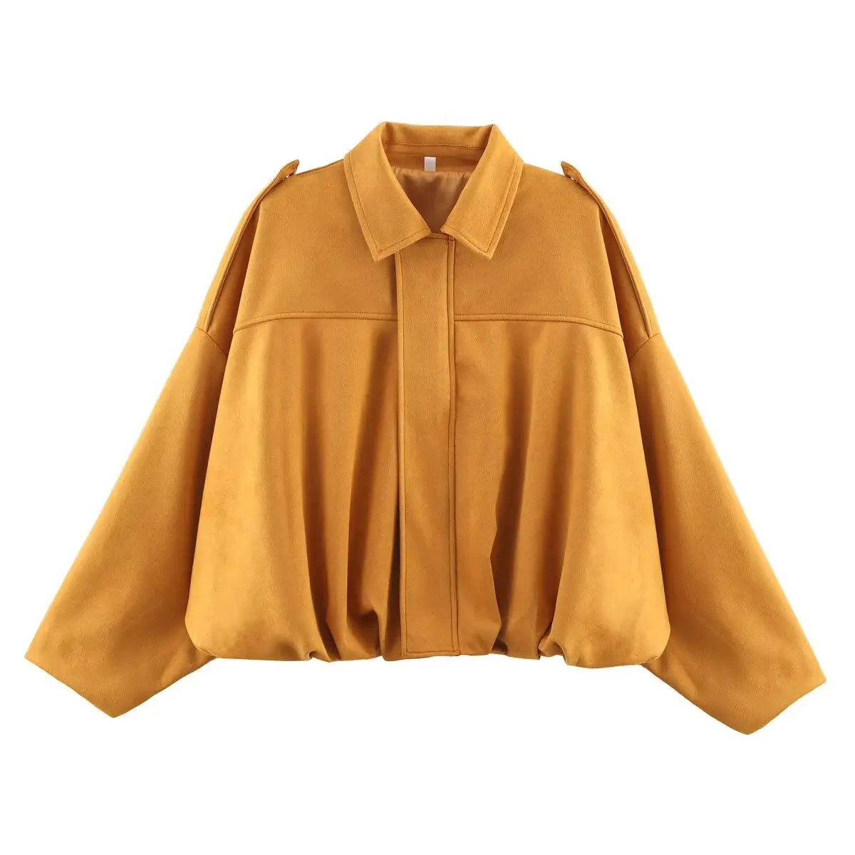 women's suede texture effect Loose version of fashion lapel shoulder bomber jacket