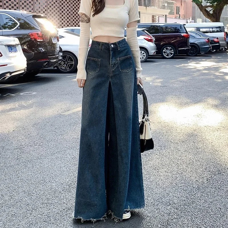 Woman High Waist Vintage Designer Wide Leg Jeans