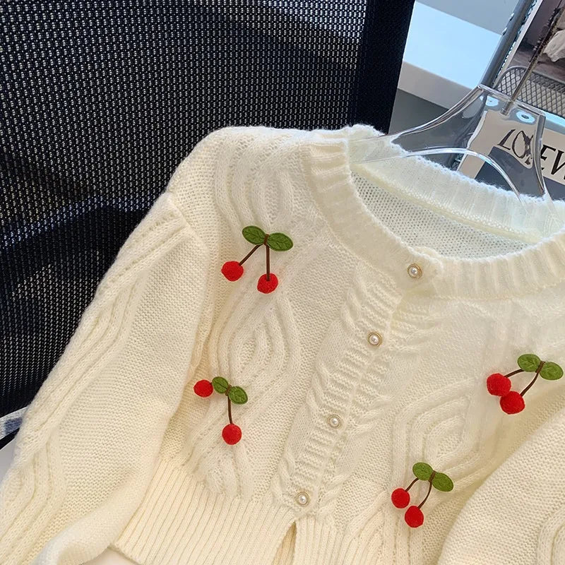 Women Cardigans 2024 New Korean Fashion Cherry Design