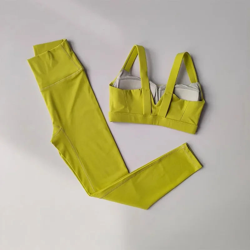 Seamless Yoga Suit Women Sports Bra High Waist Leggings Shorts Outfit
