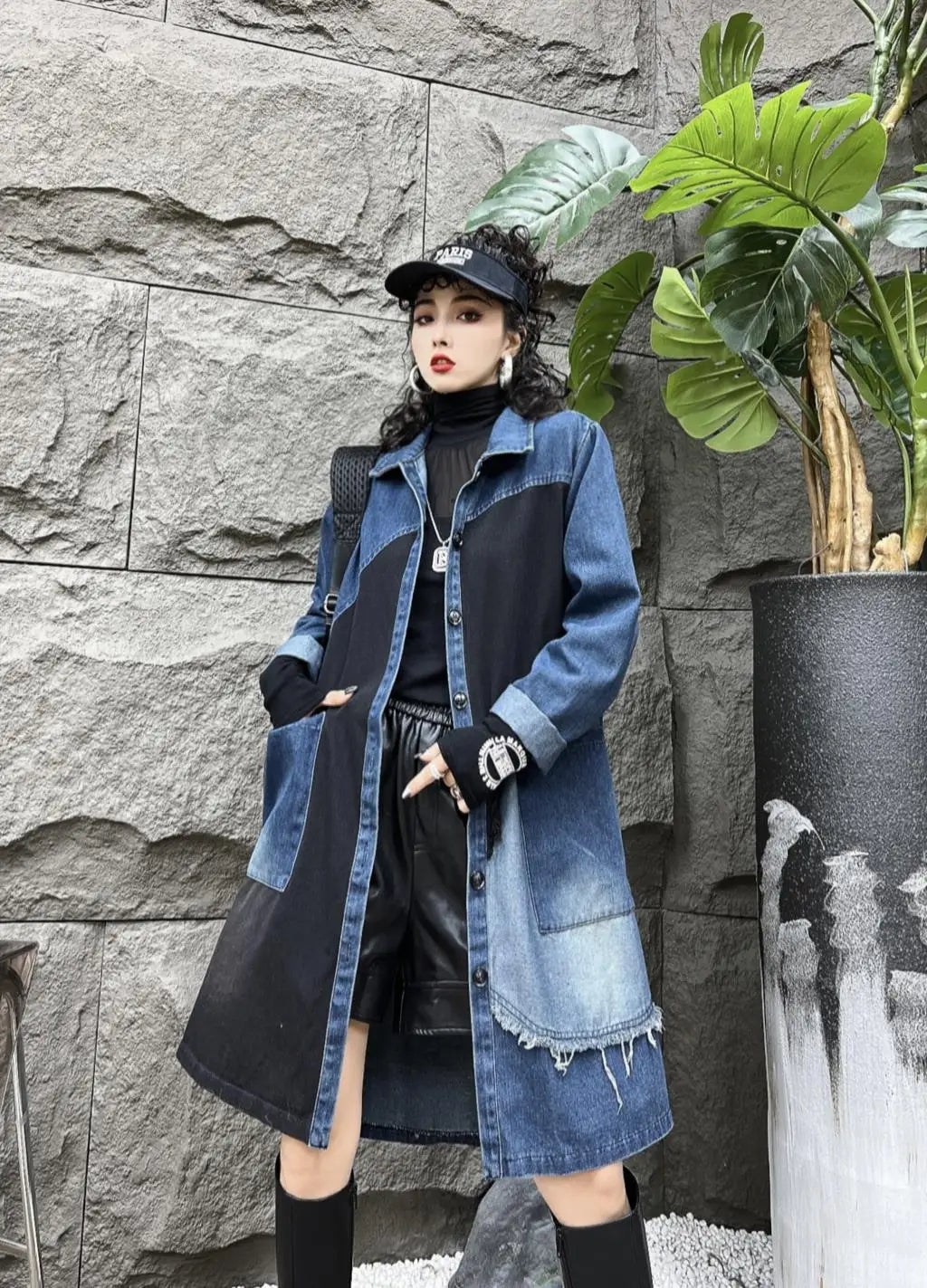 Oversized Denim Autumn Midi Trench Coat