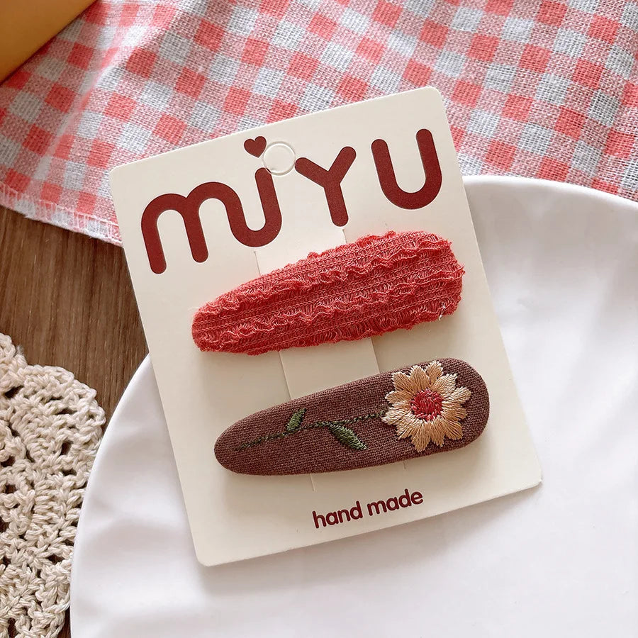 Cute Embroidered Flower Hairpins Women