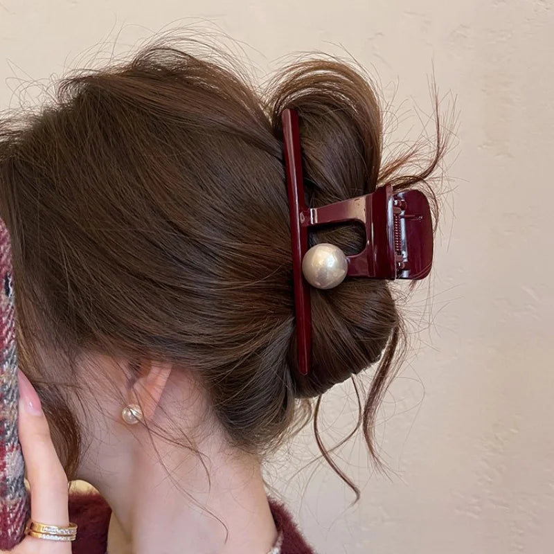 Large Red Pearl Hair Grab for Women Girls Headwear