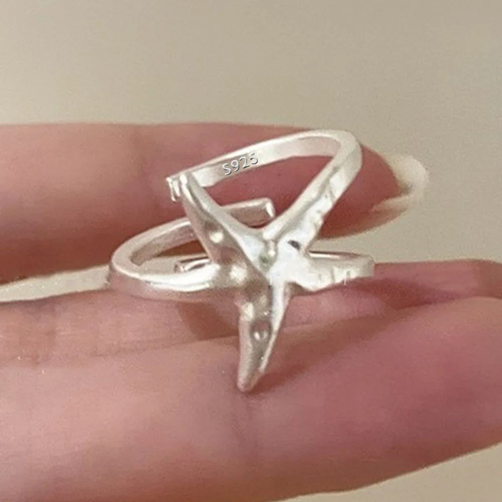 925 Sterling Silver Rings Handmade Simple Blue Stone Star