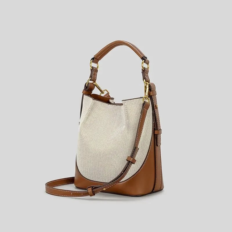 Fashion Panelled Canvas Bucket Bag