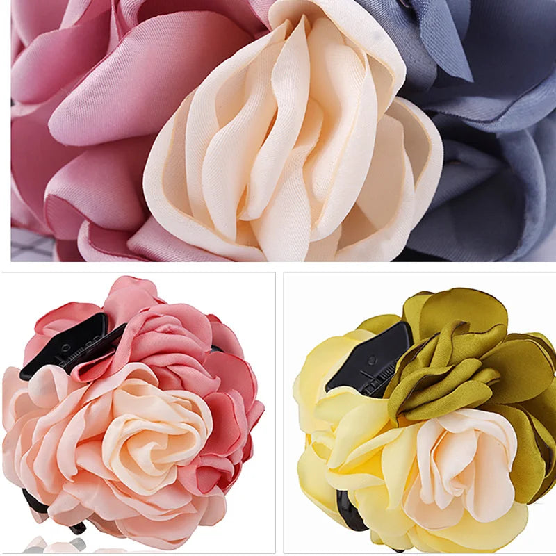 Big Camellia Flower Hair Claws Clips Women