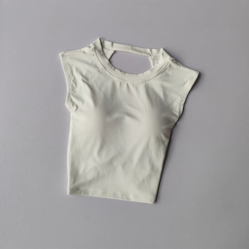 Sexy Short Backless Fixed Chest Pad Sports T-shirt