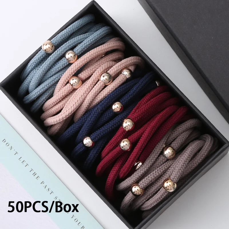 50PCS/Box Mix Colors Nylon 5CM Rubber Bands Women Safe Strong Elastic Hair Bands Ponytail Holder Girl Scrunchy Hair Accessories