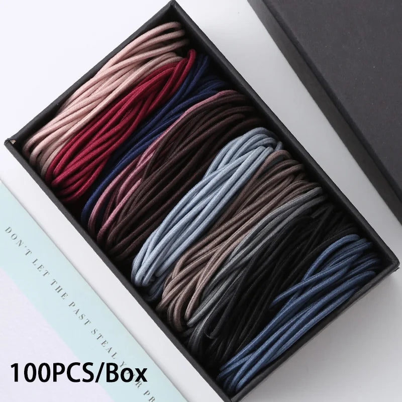 50PCS/Box Mix Colors Nylon 5CM Rubber Bands Women Safe Strong Elastic Hair Bands Ponytail Holder Girl Scrunchy Hair Accessories